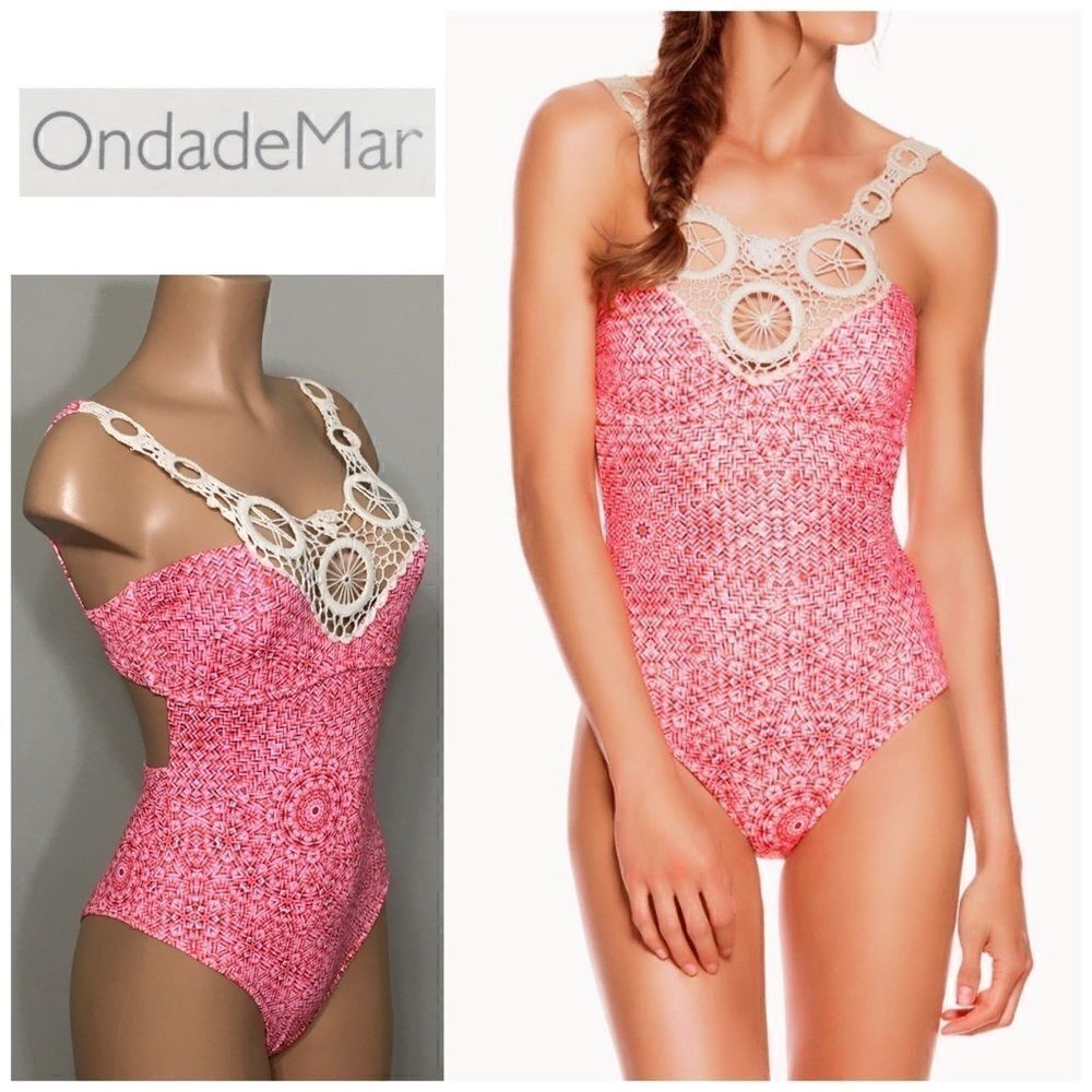 OndadeMar print swimsuit with crochet trim. NWT